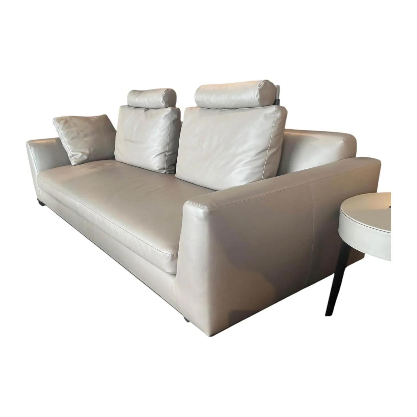 Sofa Tama Living Leder Elen Taupe 1406 Beige Gestell Eiche Geflammt Inklusive Kissen