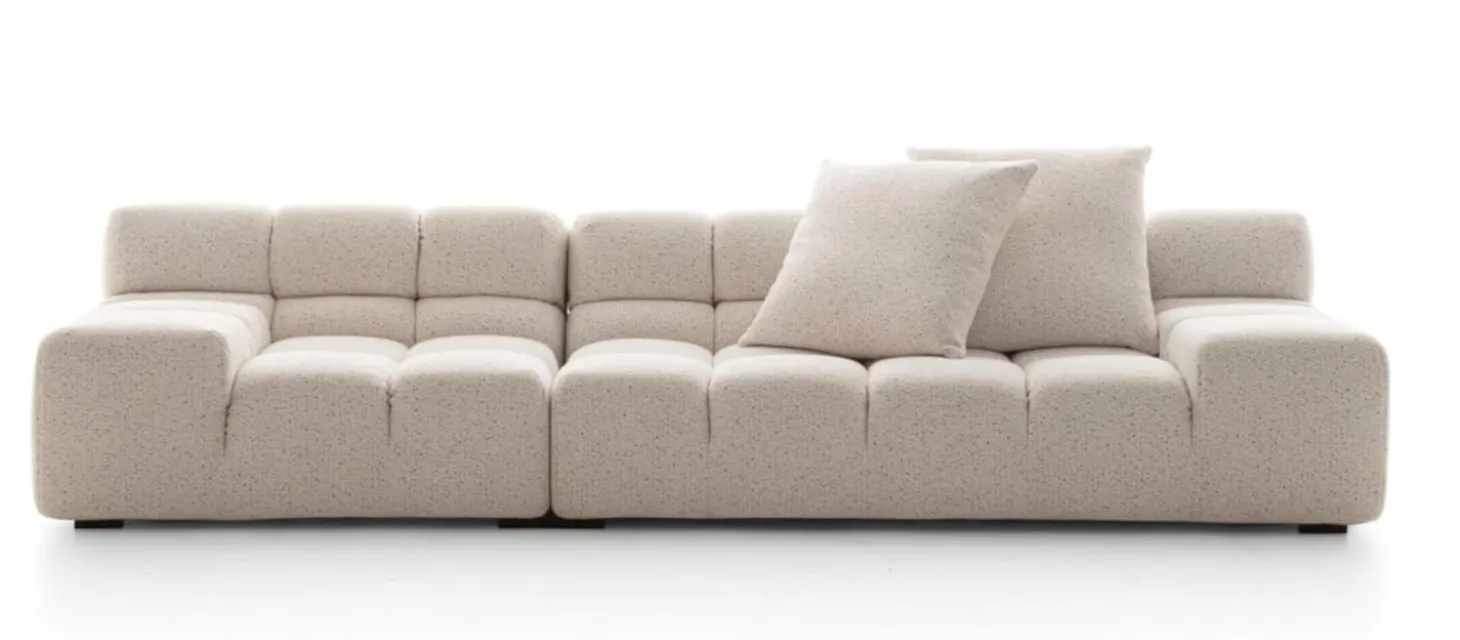 Sofa Tufty Time Stoff Bouclé Sambuco Weiß Innenrahmen Stahlrohre Füße Schwarz Mit Kissen