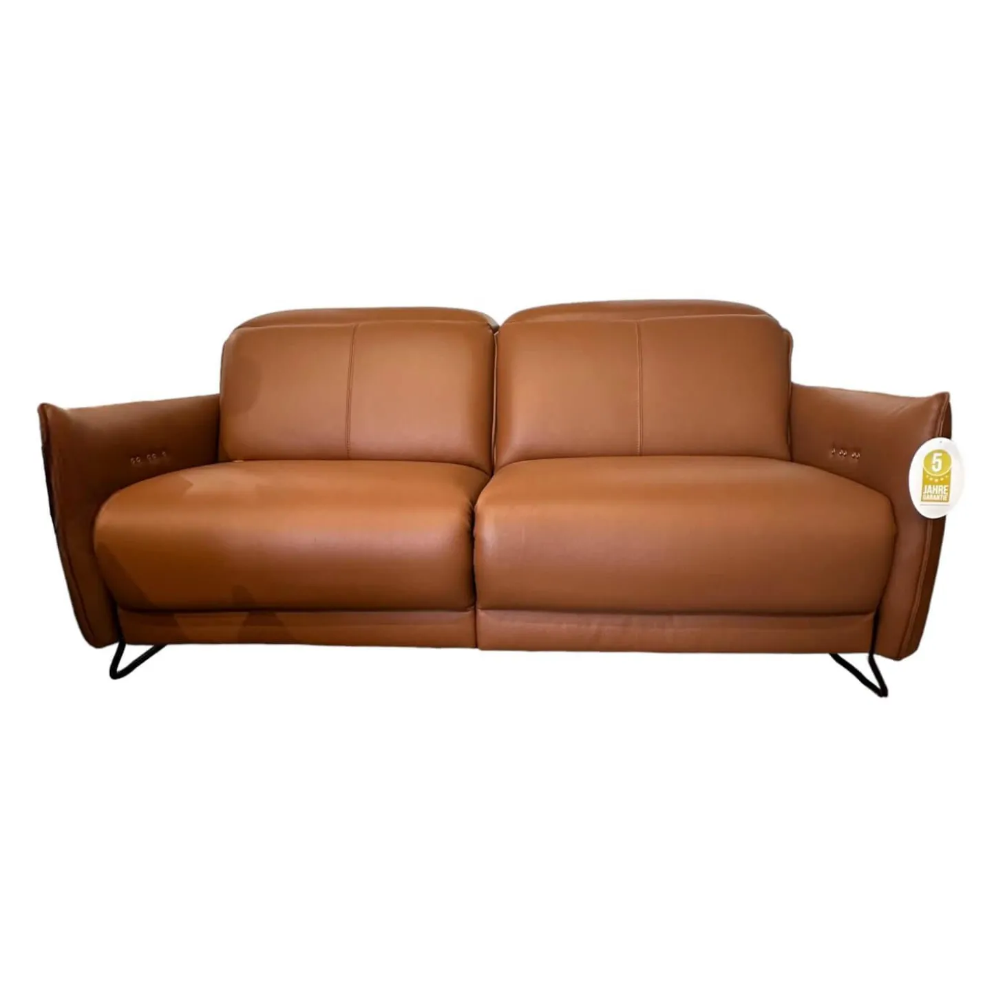 Sofa Vitis Leder Montana Cognac Braun Füße 01BL Black Schwarz Mit Ausklappbarer Fußablage