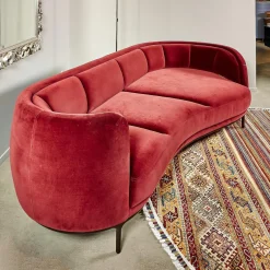 Sofa Vuelta Lounge Bezug Stoff Velvet Bordeaux Rot Füße Bronze