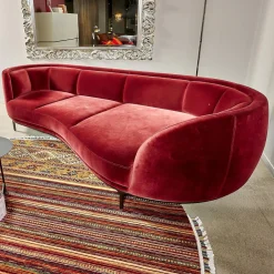 Sofa Vuelta Lounge Bezug Stoff Velvet Bordeaux Rot Füße Bronze