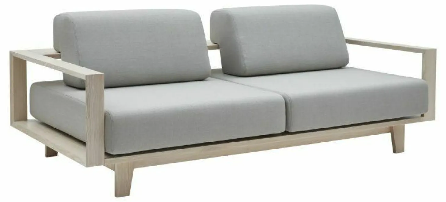Sofa Wood Stoff Vision 457 Silbergrau Rahmen Esche Natur Lackiert