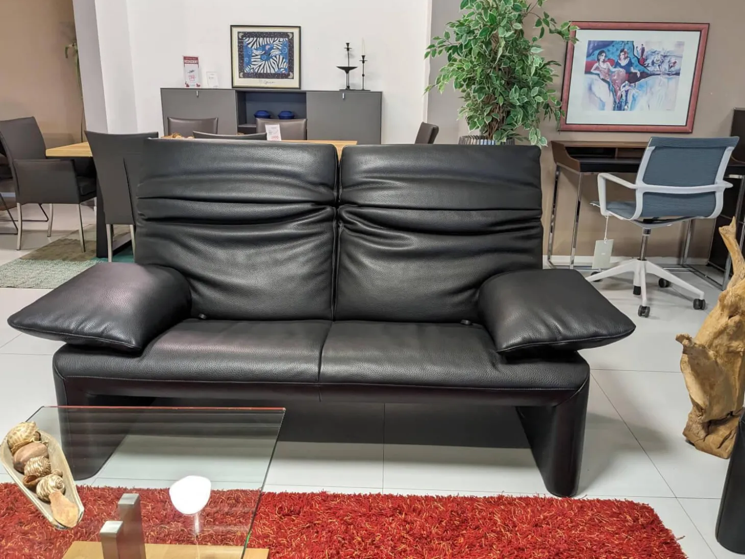 Sofa Zweisitzer Linea 185 Leder Fuerte Schwarz