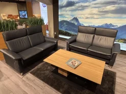 Sofagruppe Aurora Hoch Leder Paloma 094 Shadow Blue 31 Schwarz Blau Fuß 010 Stahl Poliertes Metall