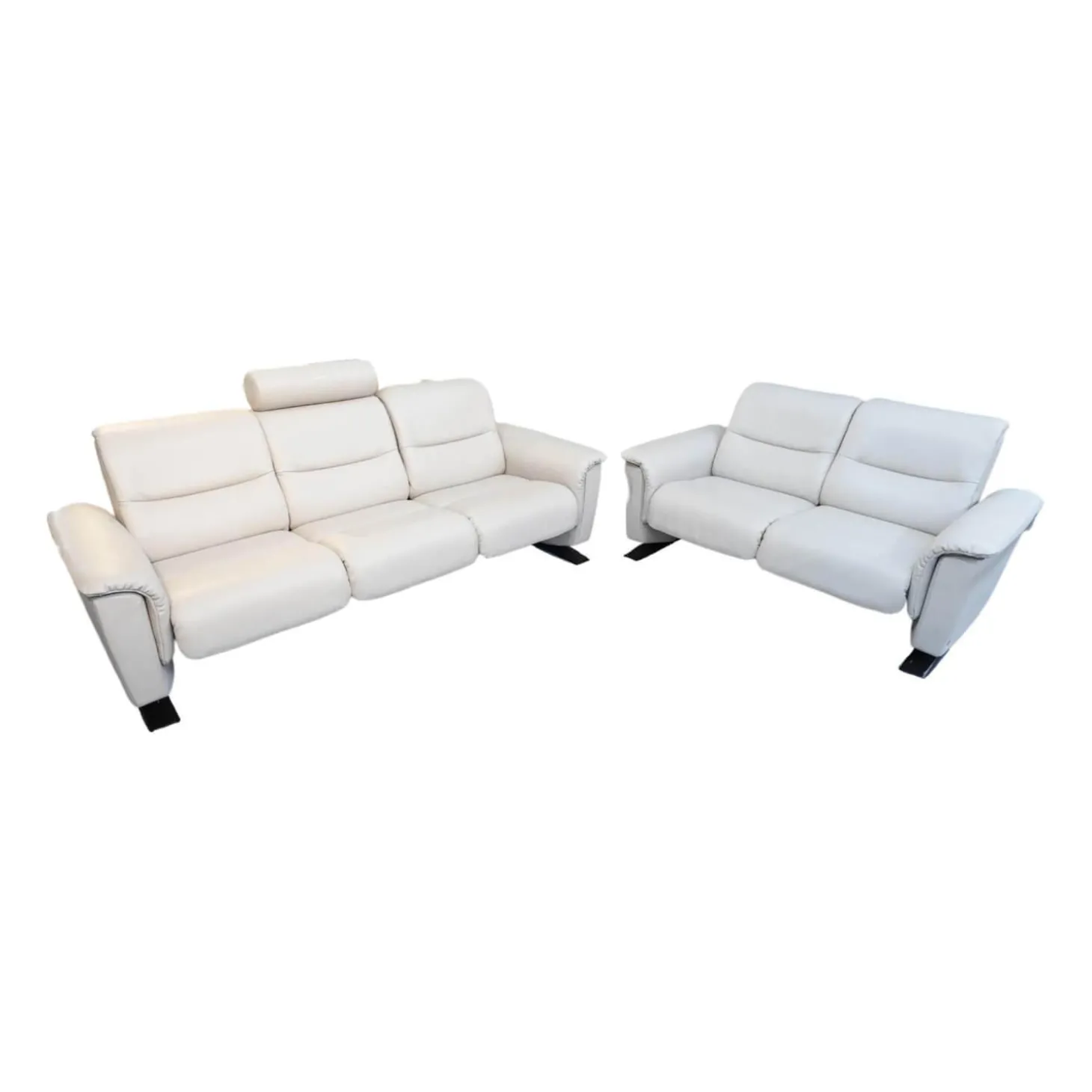 Sofagruppe Panorama Leder Cori Fog Grau Beige Holbogen Wenge Mit Balance Adapt Und Nackenkissen