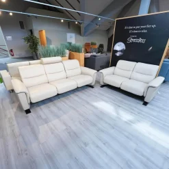 Sofagruppe Panorama Leder Cori Fog Grau Beige Holbogen Wenge Mit Balance Adapt Und Nackenkissen