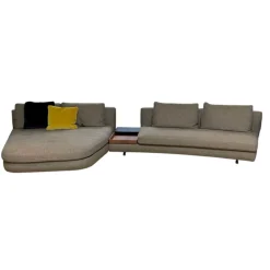 Sofagruppe Tama Living 822 Stoff Puro Mineral Grau Braun Kufen Nussbaum Geölt Inklusive Tischplatte Und Kissen