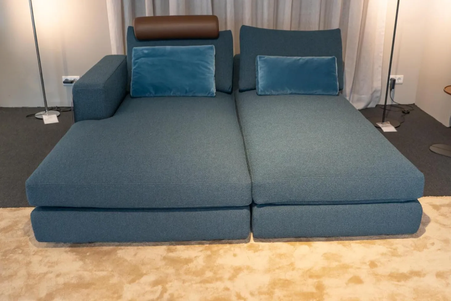 Sofakombination Marlo Stoff Juna Petrolblau U1523J Blau Fuß Schwarz Mit Rückenkissen 903