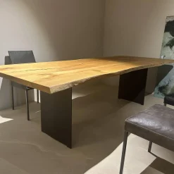 Stammtisch Ruvio Planke Platte Eiche Wild Mitt Offenen Ästen Und Rissen Gestell Metall Bronze Lackiert