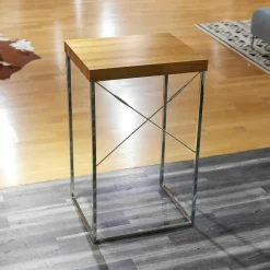 Stehtisch Nussbaum Furniert Gestell Stahl Hochglanz Verchromt