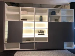 Studimo Wohnwand Lack Matt Nebel Weiß mit Bar-Element und TV-Feld