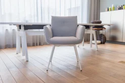 Stuhl Alvo Stoff 9574 Weiß Grau Schale Kunststoff Weiß Gestell Metall Schneeweiß Pulverbeschichtet