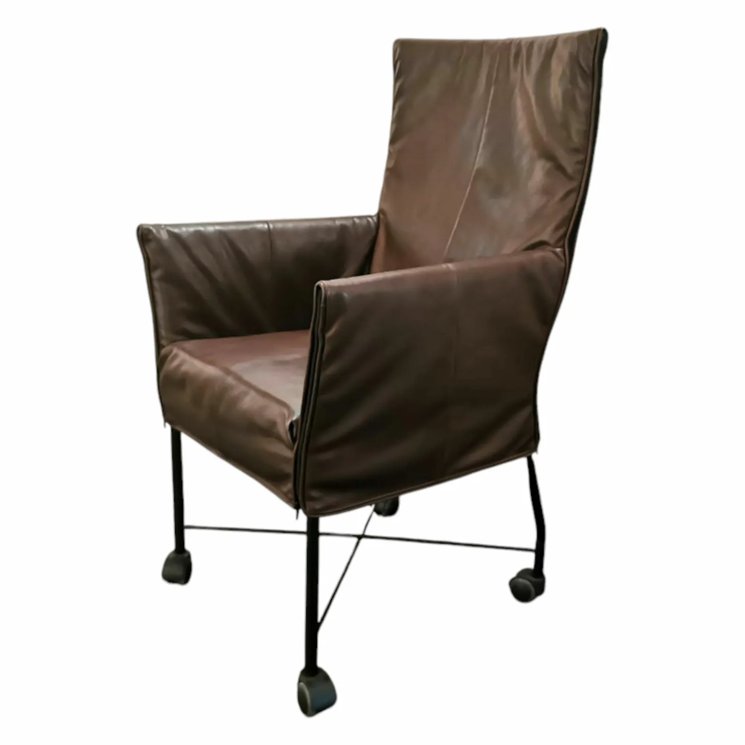 Stuhl Chaplin Flex Leder Rancho Sienna Braun Gestell Büro Metall Schwarz Mit Rollen