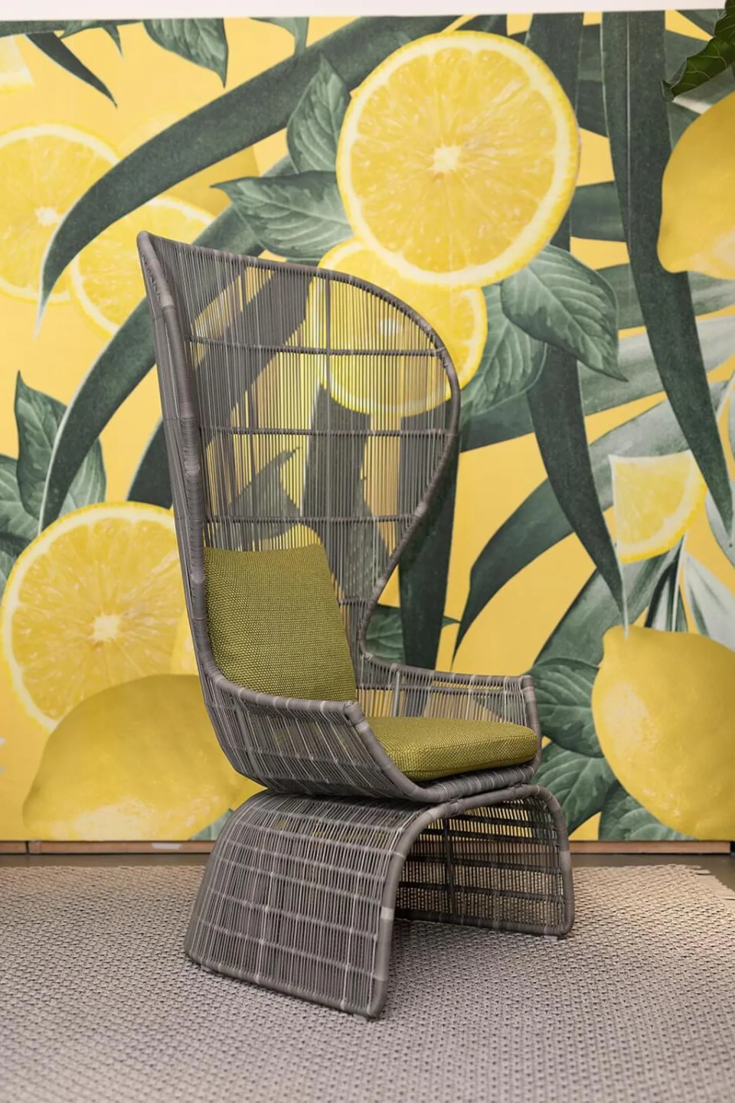 Stuhl Crinoline Outdoor Geflecht Taubengrau Grau Sitzkissen Lesia Grün