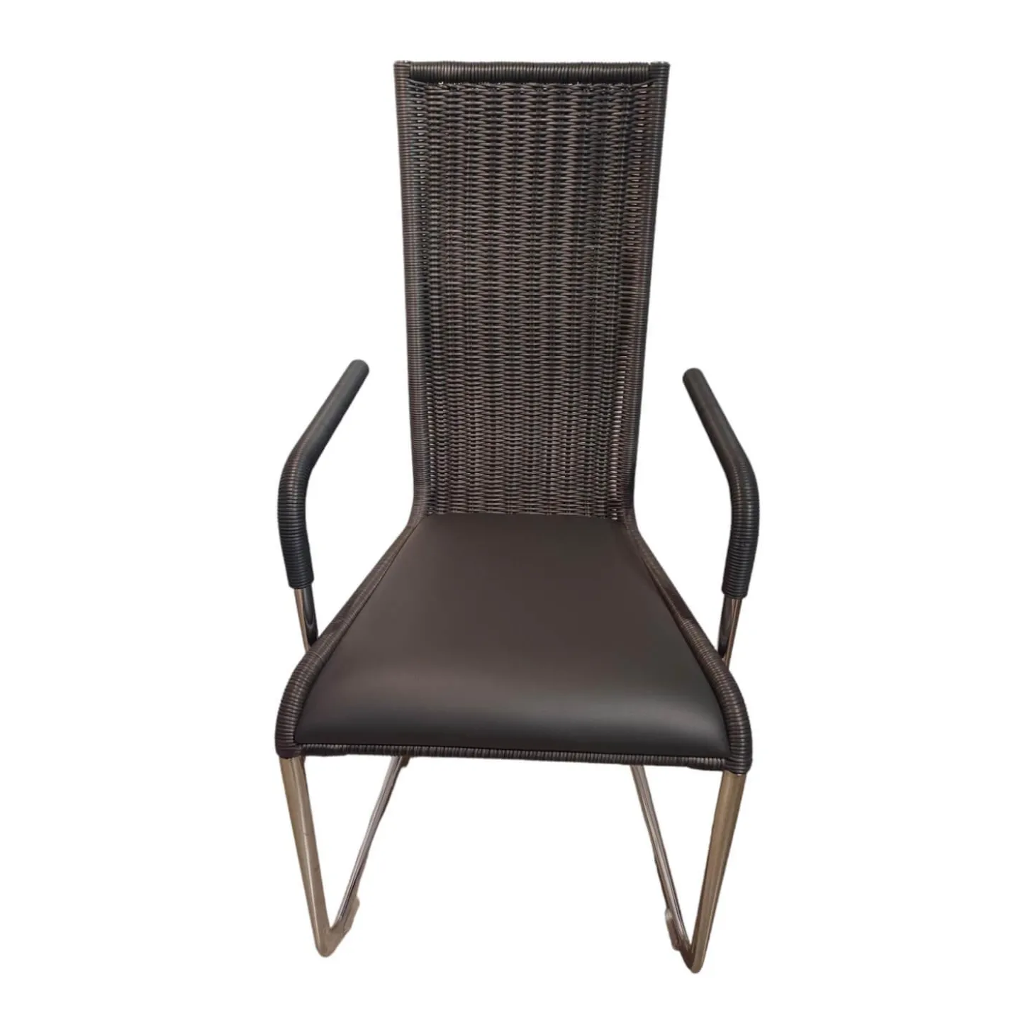 Stuhl D26i Armlehner Bezug Leder 1 Anthrazit Geflecht Anthrazit Gestell Verchromt Mit Filzgleitern