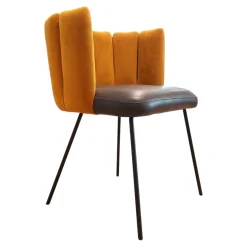 Stuhl Gaia Bezug Sitz Leder Sauvage Anthrazit Rücken Stoff Seven Ocre Gelb Metallgestell Struktur Schwarz