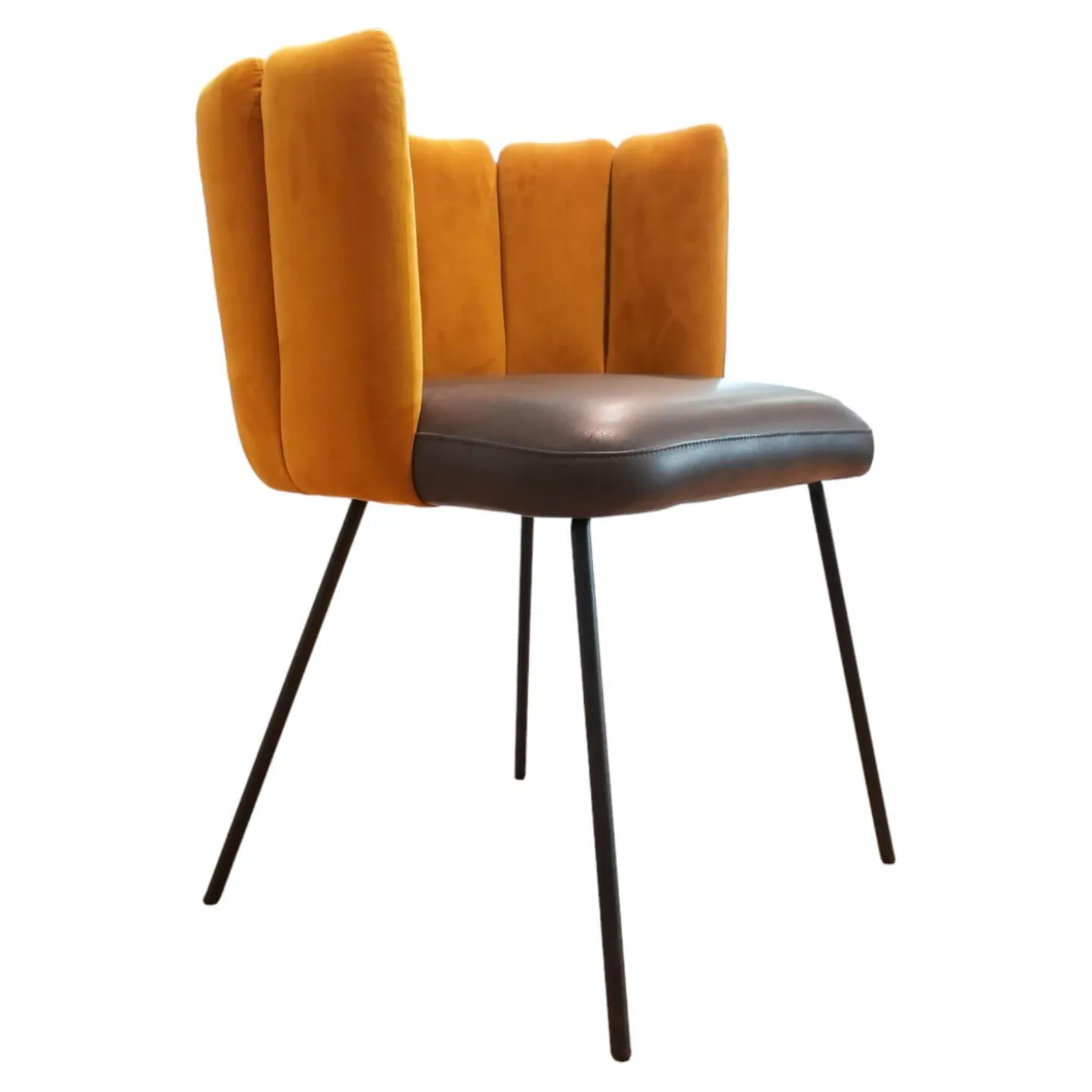 Stuhl Gaia Bezug Sitz Leder Sauvage Anthrazit Rücken Stoff Seven Ocre Gelb Metallgestell Struktur Schwarz