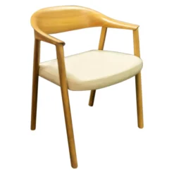 Stuhl Hera Leder PGC Hellgrau Gestell Nussbaum