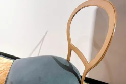 Stuhl Limetta Leder Polish Grove Graublau Gestell Metall Mit Leder Natur Creme Bezogen