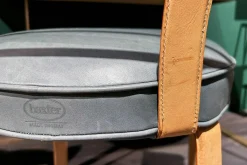 Stuhl Limetta Leder Polish Grove Graublau Gestell Metall Mit Leder Natur Creme Bezogen