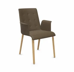 Stuhl Liz Wood Leder Elen 1381 Khaki Braun Gestell Eiche Geräuchert Geölt