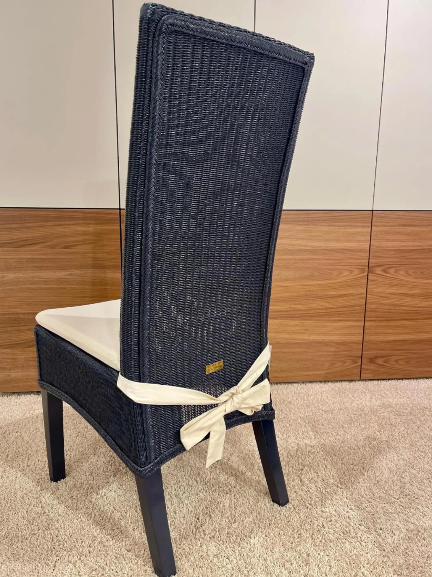 Stuhl Lloyd Loom Jock Metalldrahtgestell Mit Kraftpapierumwickelung Blau Mit Kissen Naturweiß Weiß