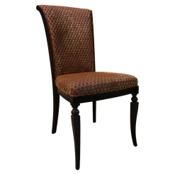 Stuhl Modell Gabriella 223 Stoff Bezug Toul 33 118 Goldgelb Braun Nussbaum Dunkel Hochglanz Sichtholzgestell Gebeizt und Lackiert