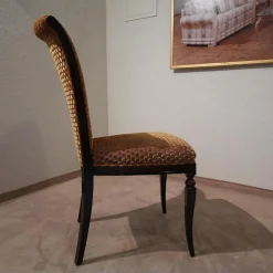 Stuhl Modell Gabriella 223 Stoff Bezug Toul 33 118 Goldgelb Braun Nussbaum Dunkel Hochglanz Sichtholzgestell Gebeizt und Lackiert