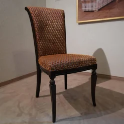 Stuhl Modell Gabriella 223 Stoff Bezug Toul 33 118 Goldgelb Braun Nussbaum Dunkel Hochglanz Sichtholzgestell Gebeizt und Lackiert