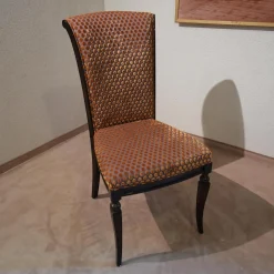Stuhl Modell Gabriella 223 Stoff Bezug Toul 33 118 Goldgelb Braun Nussbaum Dunkel Hochglanz Sichtholzgestell Gebeizt und Lackiert