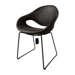 Stuhl Moon Leder Savana 974 Schwarz Grau Gestell 92 Stahl Nero 64 Schwarz