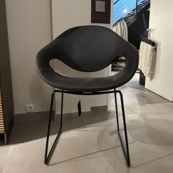 Stuhl Moon Leder Savana 974 Schwarz Grau Gestell 92 Stahl Nero 64 Schwarz