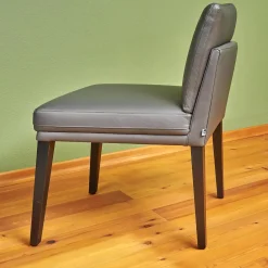 Stuhl Polo Dining Leder Normandie Graphit Grau Gestell Eiche Schwarz Gebeizt