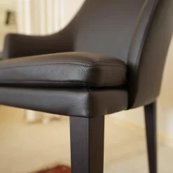 Stuhl Saloni Leder Normandie Dunkelbraun Füße Holz Dunkelbraun Mit Armlehnen