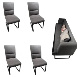 Stuhlgruppe 6222 Mit Bank Stoff 0565 82 Fango Grau Gestell Metall Schwarz Inklusive 2 Kissen