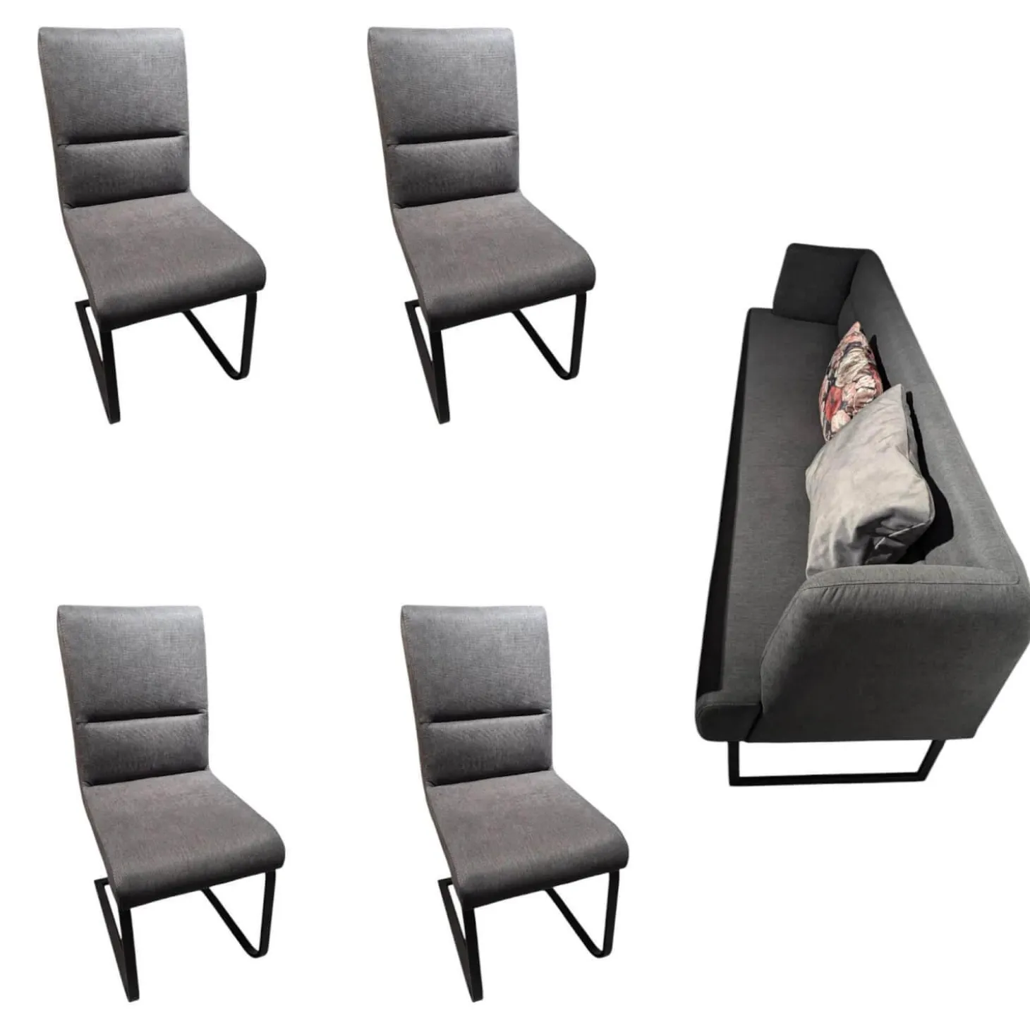 Stuhlgruppe 6222 Mit Bank Stoff 0565 82 Fango Grau Gestell Metall Schwarz Inklusive 2 Kissen