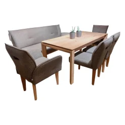 Stuhlgruppe Bank 2 Stühle 2 Sessel Stoff 062609 Grau Braun Füße Bianche Weiß Geölt