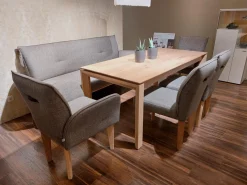 Stuhlgruppe Bank 2 Stühle 2 Sessel Stoff 062609 Grau Braun Füße Bianche Weiß Geölt