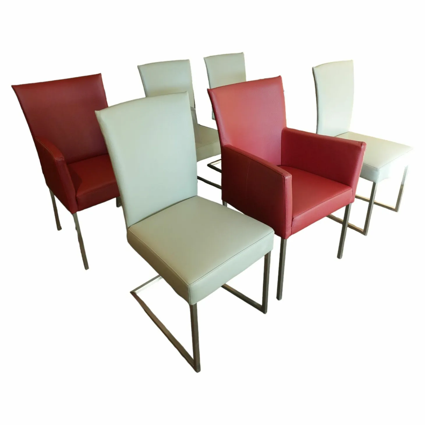 Stuhlgruppe Nova Stuhlwerk Leder Tendens Paprika Rot Und Kiesel Grau Gestell Edelstahl Quadratisch