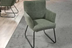 Stuhlset Nashville Stoff Alpine Thyme Grün Gestell Metall Schwarz mit Bank