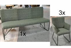 Stuhlset Nashville Stoff Alpine Thyme Grün Gestell Metall Schwarz mit Bank