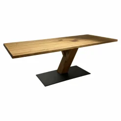 Säulenesstisch Asteiche Hartwachsöl Natur Fuß Metallplatte