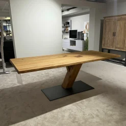 Säulenesstisch Asteiche Hartwachsöl Natur Fuß Metallplatte