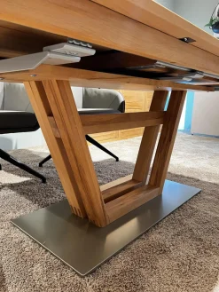 Säulen-Esstisch Faro Plus Platte Kernbuche Geölt Bodenplatte Edelstahloptik Mit Auszug