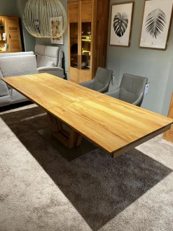 Säulen-Esstisch Faro Plus Platte Kernbuche Geölt Bodenplatte Edelstahloptik Mit Auszug