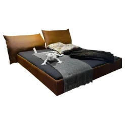 Systembett MD13 Stoff Charmelle Cord 52 Rot Braun Holzfuß Schwarz Mit Kopfteil Rose