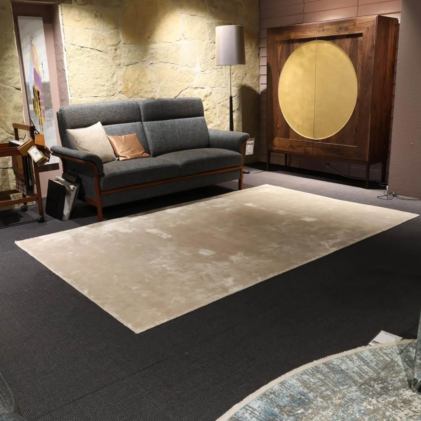 Teppich CK Pentagon 296 Platin Grau Beige Handgetuftet Naturfaser Bambusseide Mit Baumwollrücken