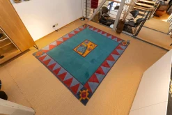 Teppich 245x200 Bali Velours 21 G596 Bunt Türkis Rot Graublau Orange Schwarz Handgeknüpft In 80 Knoten