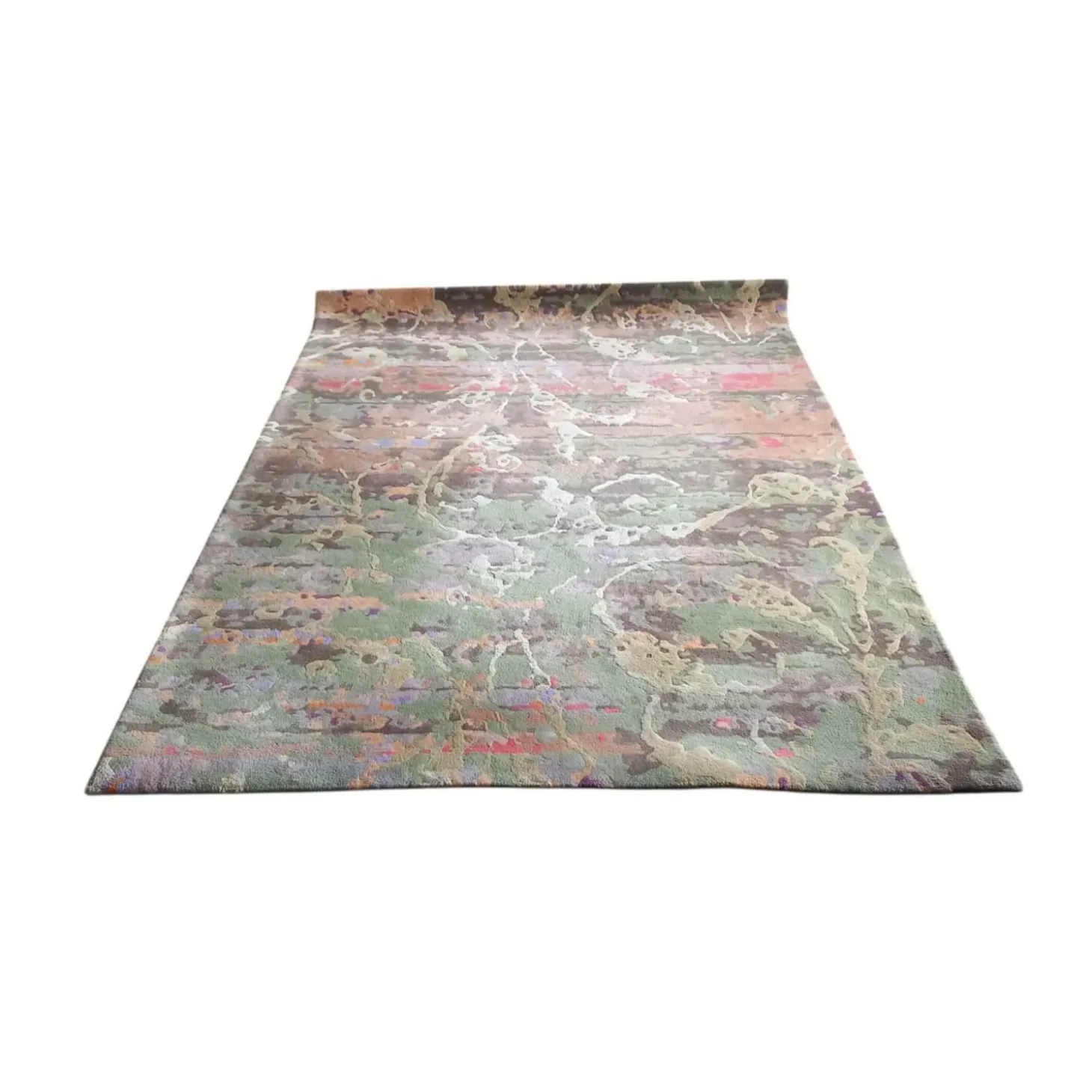 Teppich 240x170 Jungle Schurwolle Bunt Grün Rot Braun Mit Seide