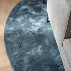 Teppich 400x400 Vibrazioni Rund Viskose Hand Getuftet Farbe Gem Blau